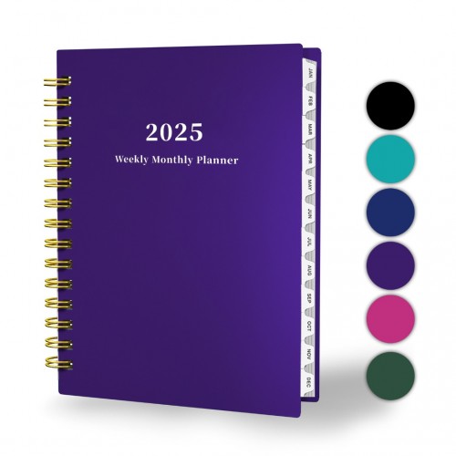 Ymumuda 2025 Planner, Weekly Monthly Planner 2025, JAN.2025 to DEC.2025, 8.4"ﾗ6", School Planner Spiral Bound for School Home Office, Purple